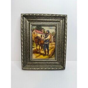 VTG Artini‎ Hand-Painted Equestrian Street Scene 4-Dimensional Framed 10” x 8.5”